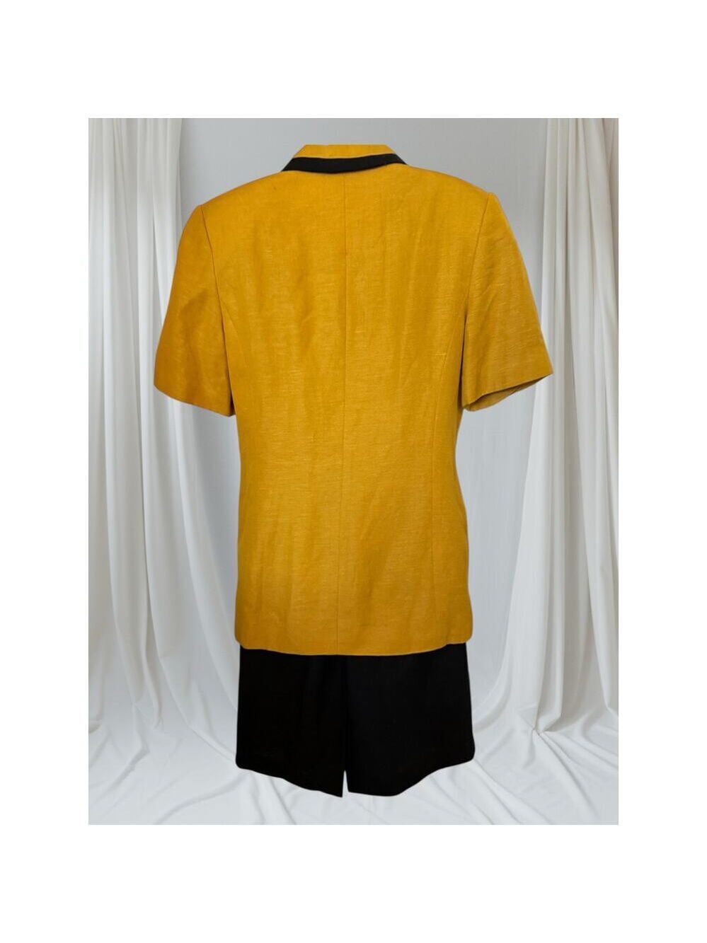 Vintage Oleg Cassini Mustard & Black Linen Double-Breasted Skirt Suit Set - Picture 6 of 9